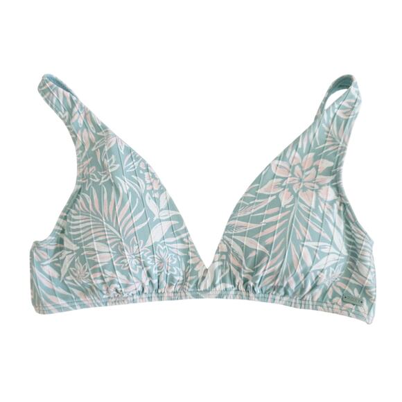 Roxy Love the Ocean Teal Green Tropical Floral Bikini Top Swimwear Size Large - Picture 1 of 4
